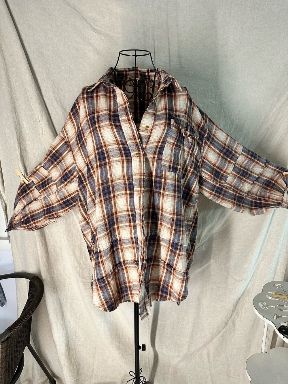 Easel Oversized Plaid Flannel Shirt s 100% cotton